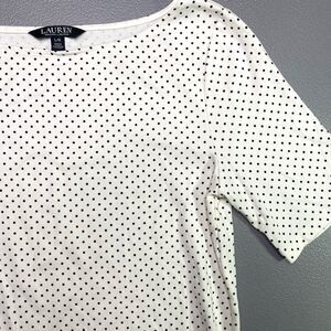 LRL Ralph Lauren Blouse Polka Dot Short Sleeve Pullover Stretch Womens Size L